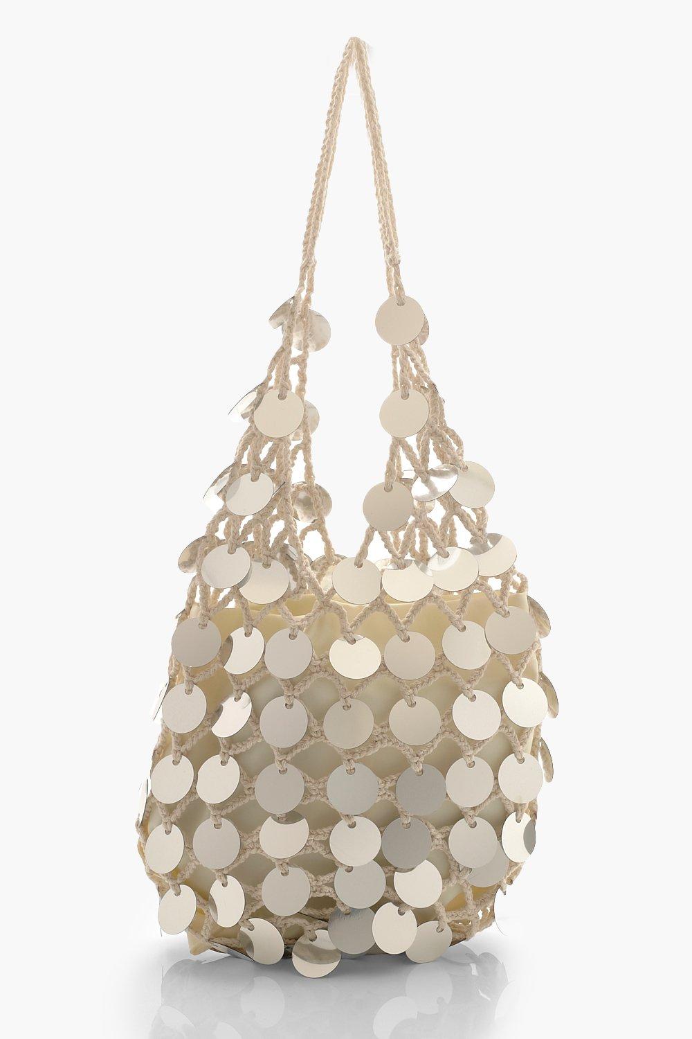 silver sequin beach bag