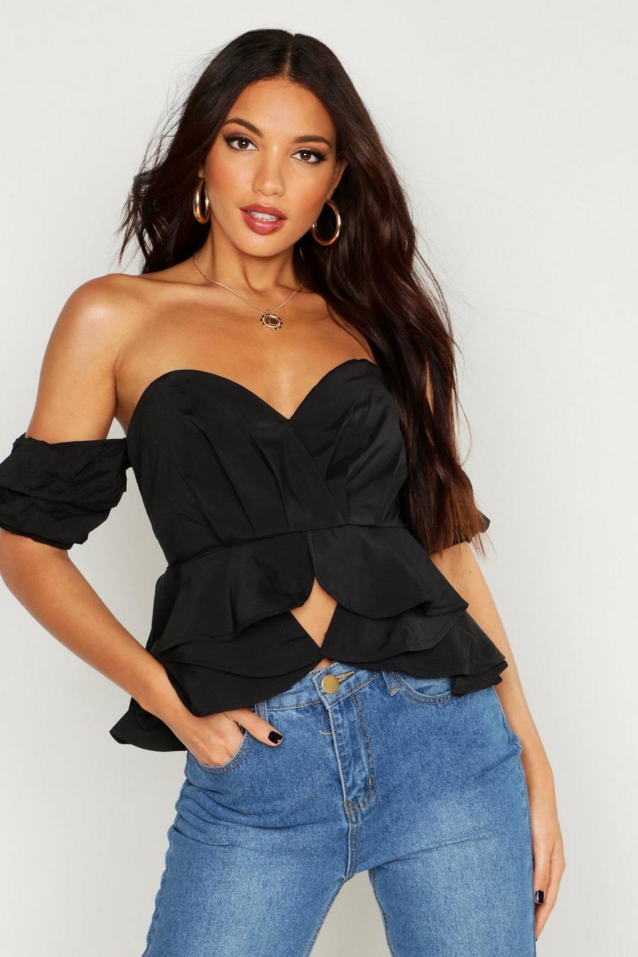 Off The Shoulder Bustier Ruffle Blouse image number 1