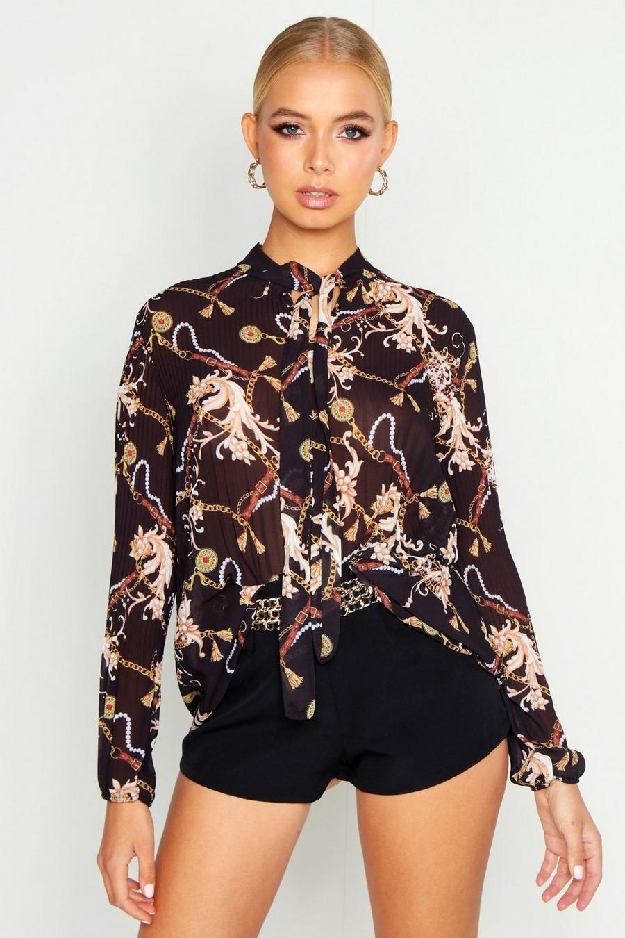 Print Ruffle Pleated Blouse image number 1