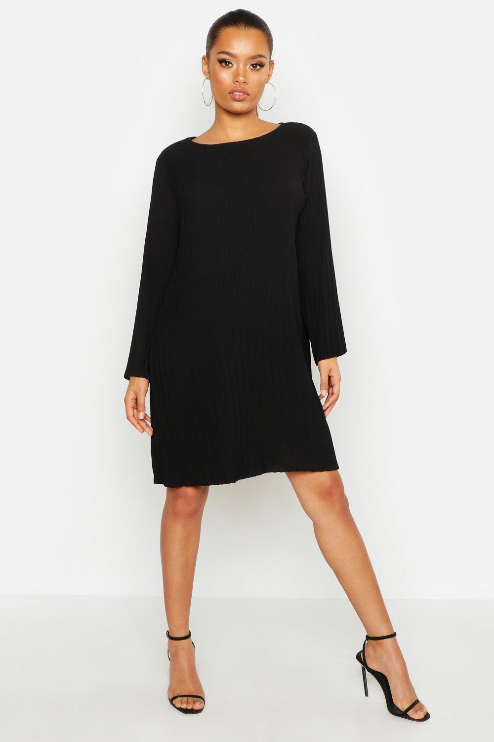 black pleated smock dress