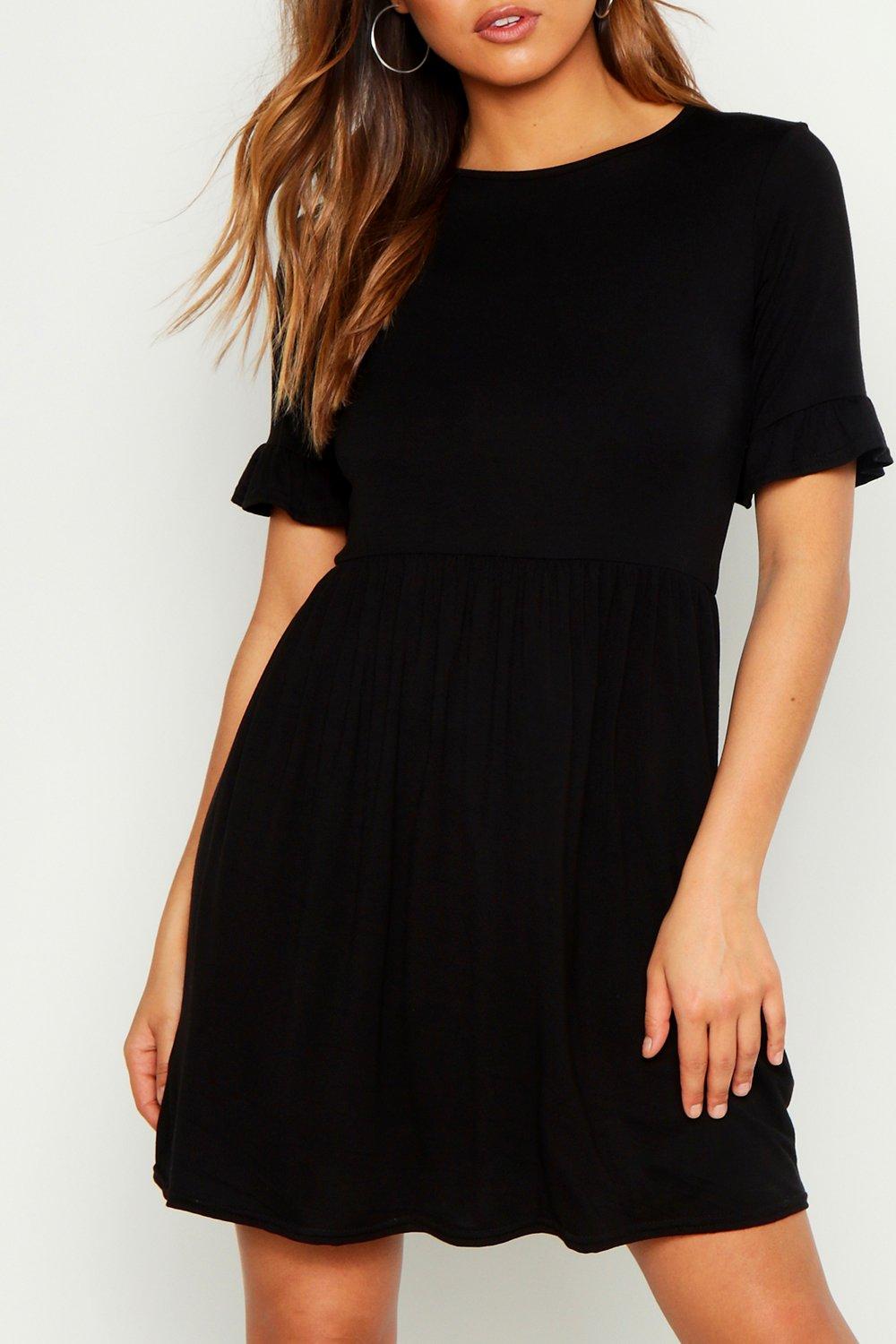 black smock dress boohoo