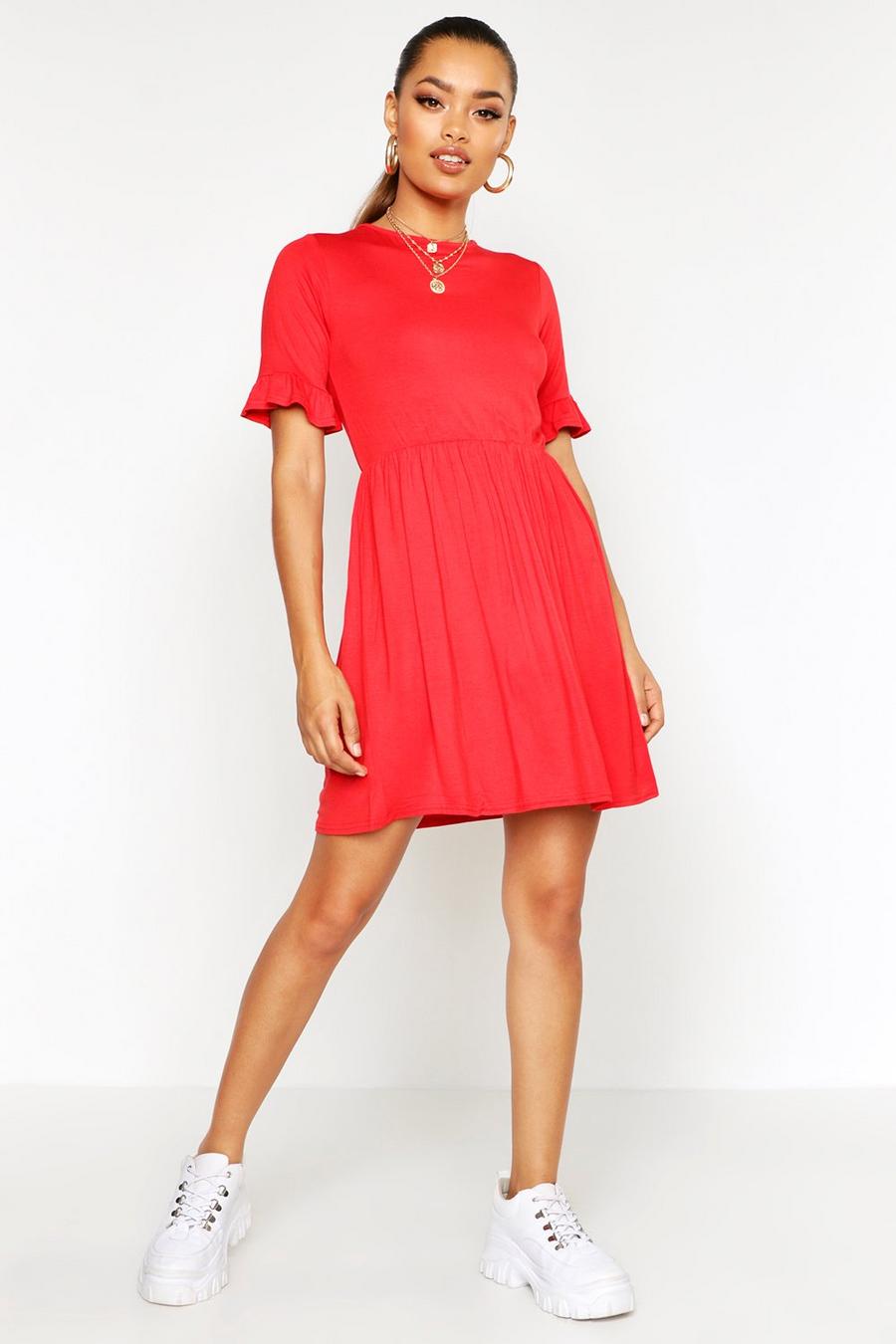 Red Basic Smock Dress image number 1
