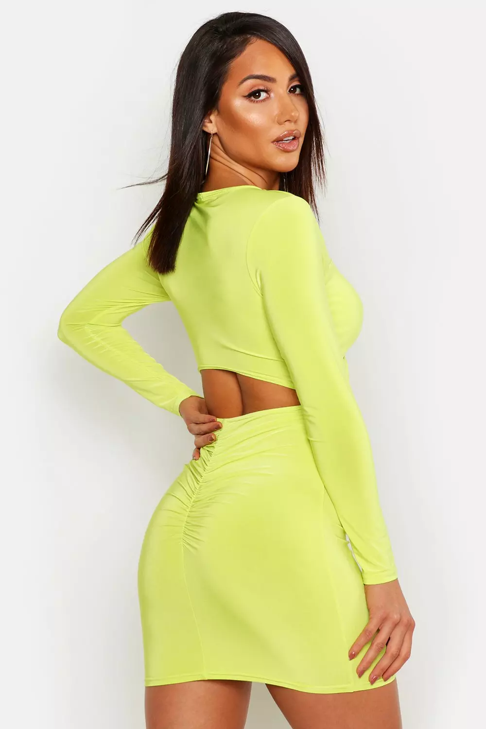 neon tie front bodycon dress