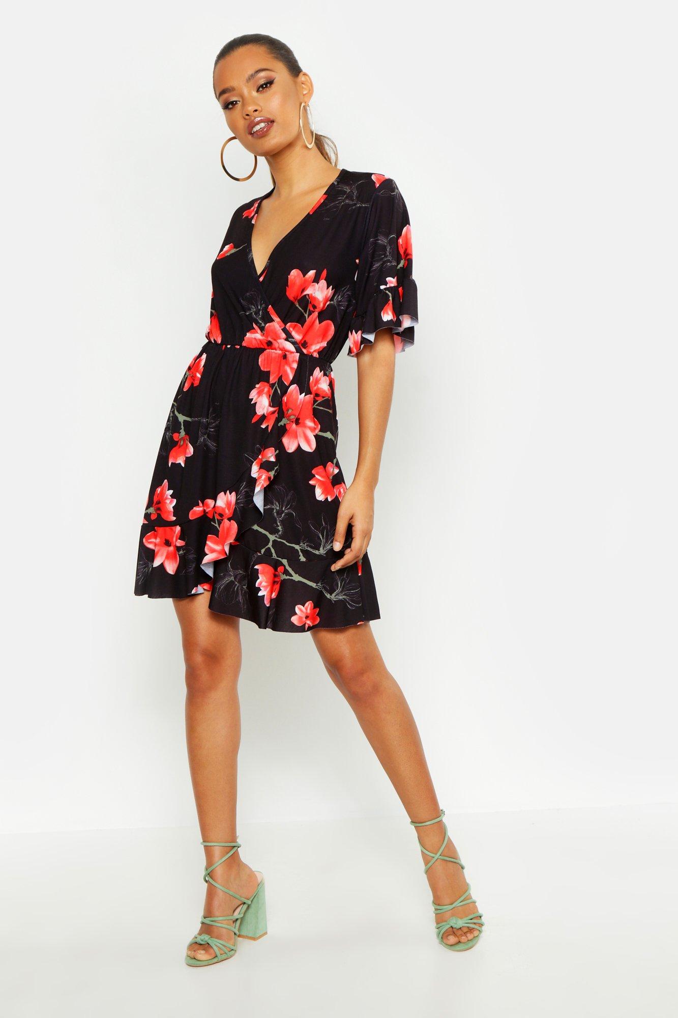 boohoo floral wrap tea dress