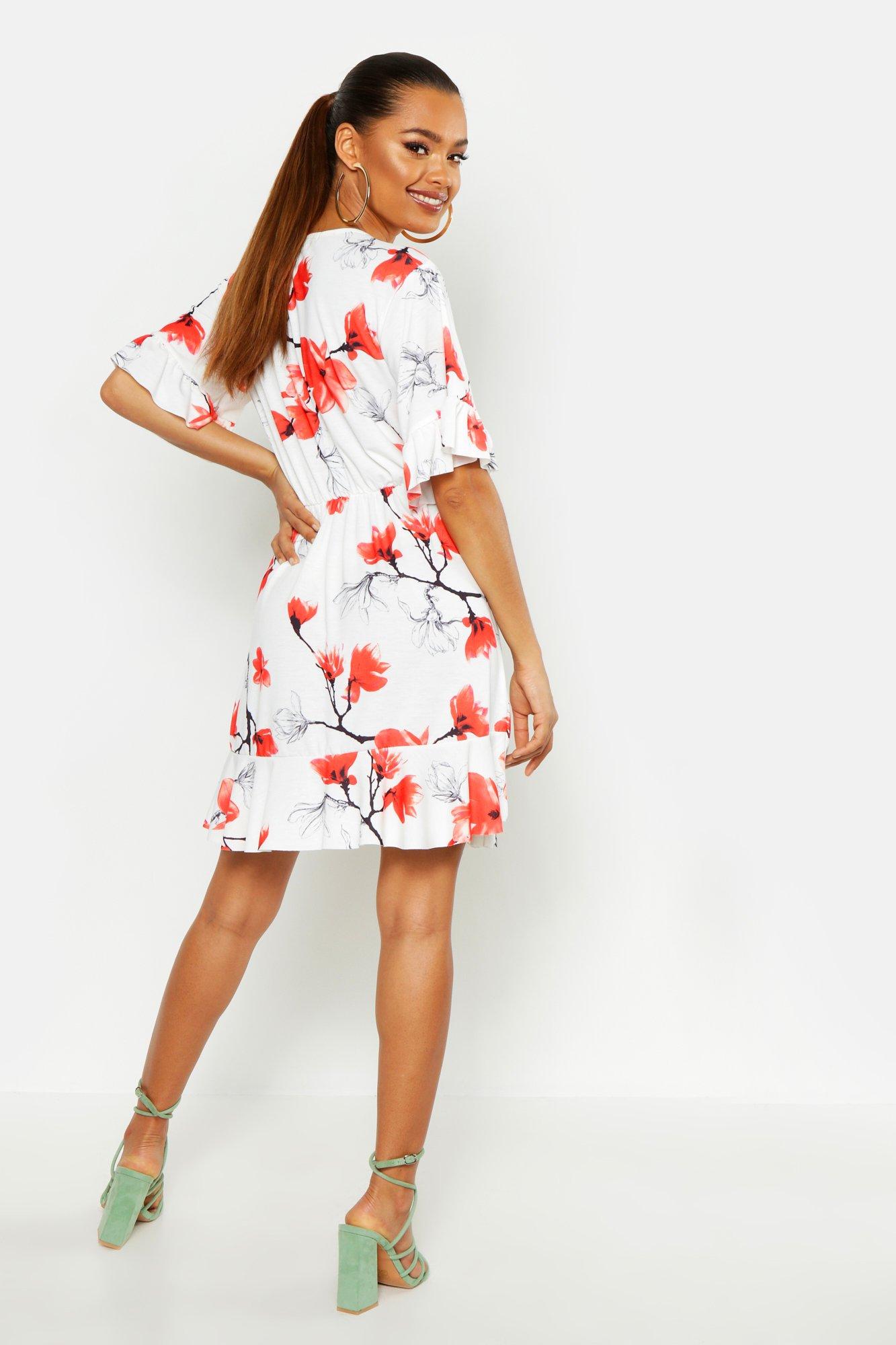 Large Scale Floral Wrap Tea Dress
