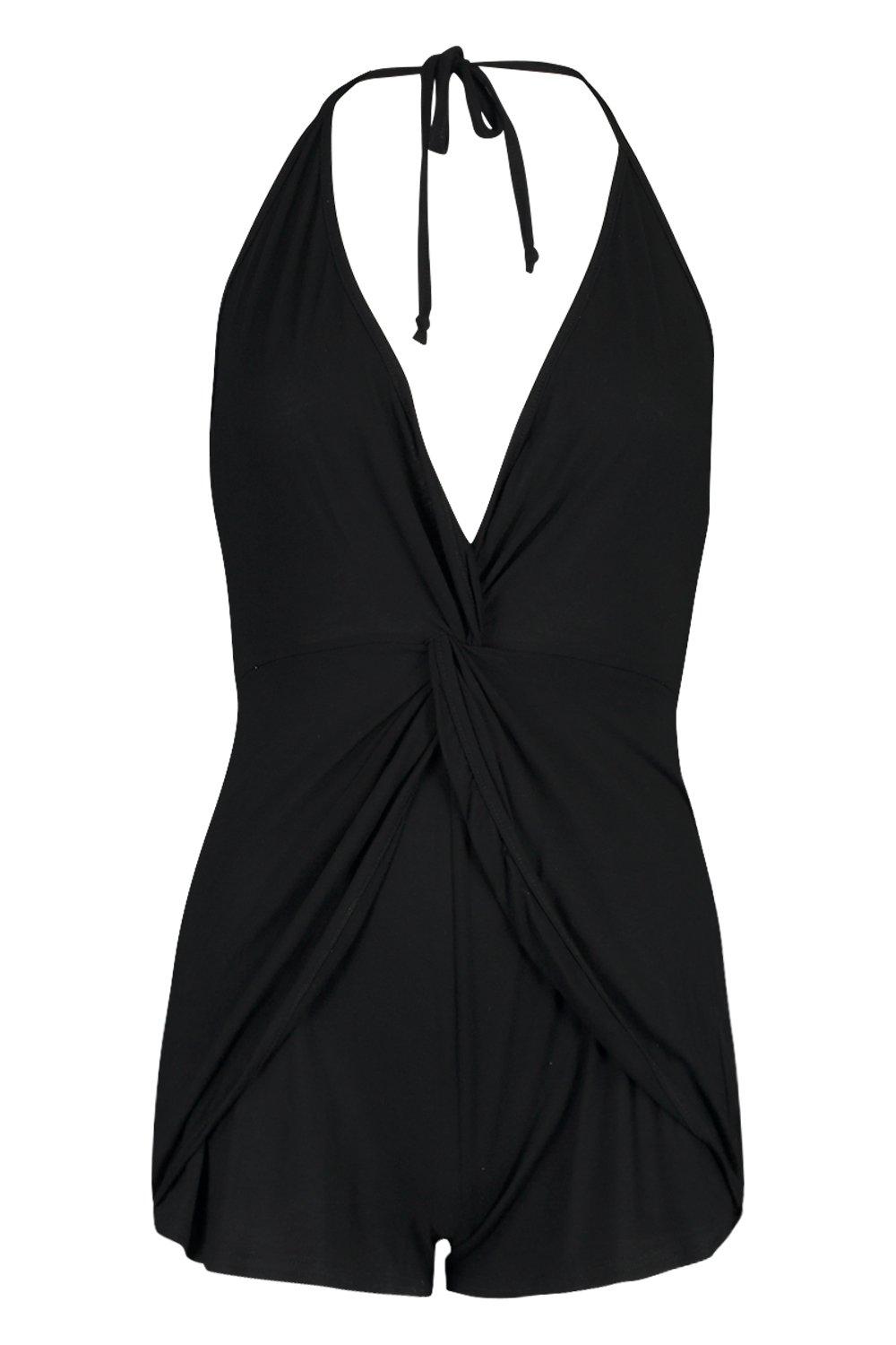 Halter Neck Swim Romper Black