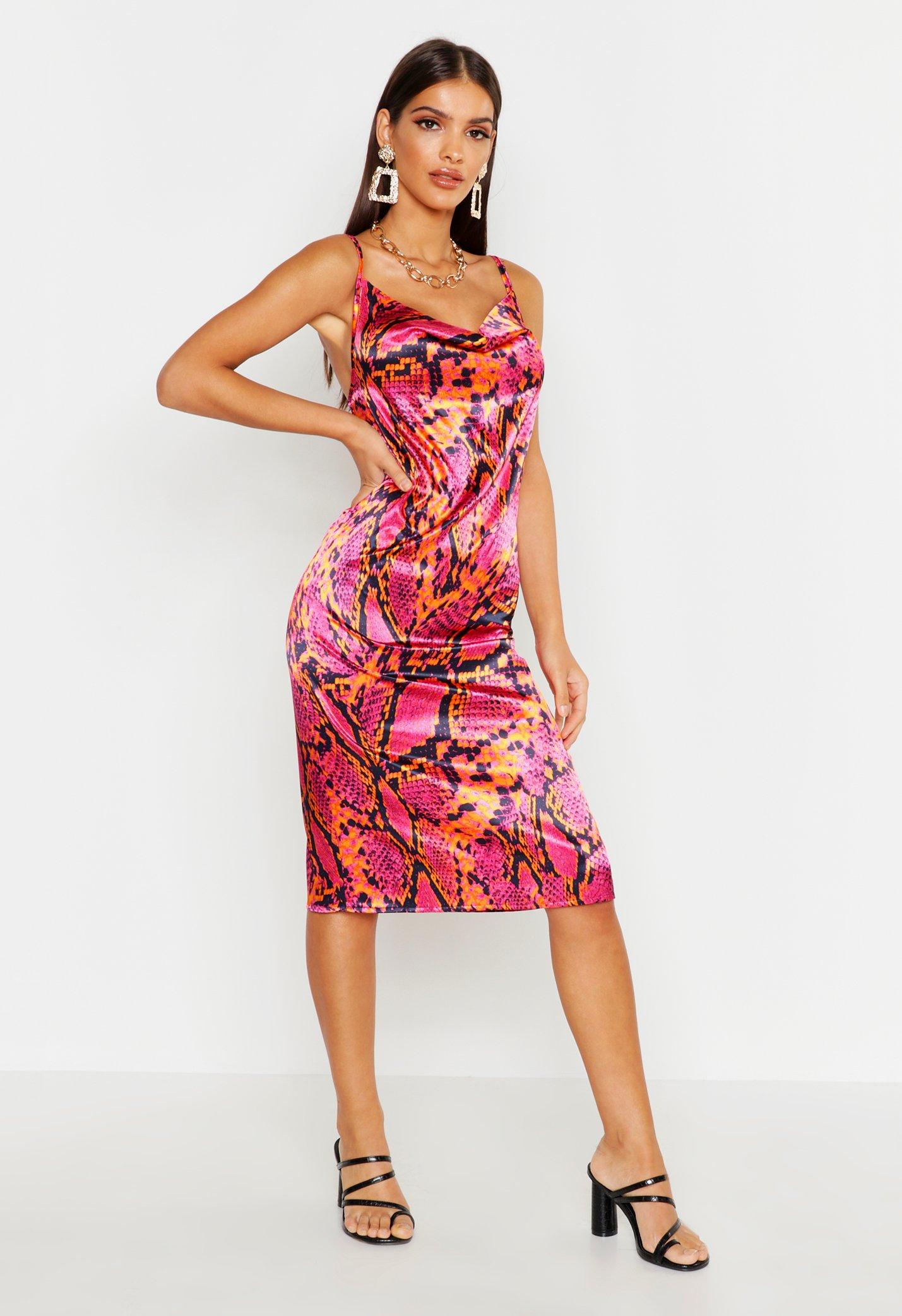 satin snake print dress