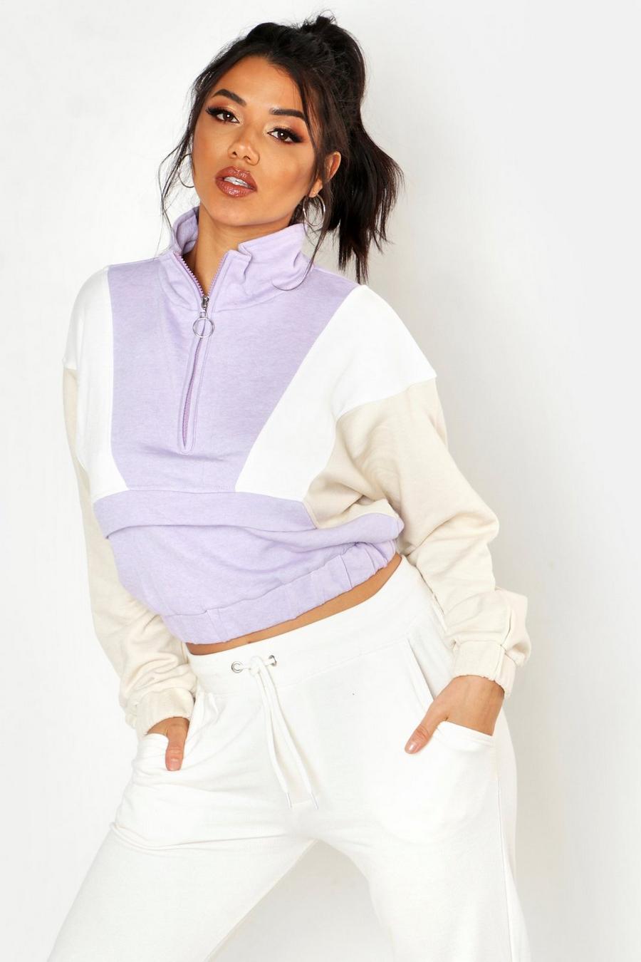 Lilac Kort sweatshirt med blockfärger och kort dragkedja image number 1
