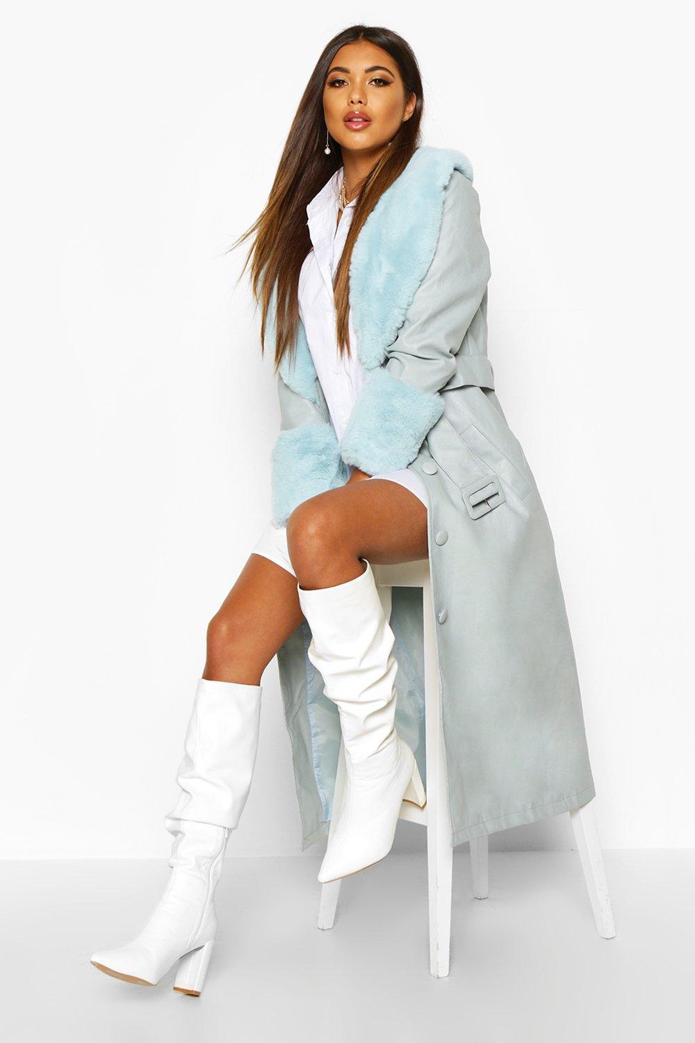 trench coat with fur trim