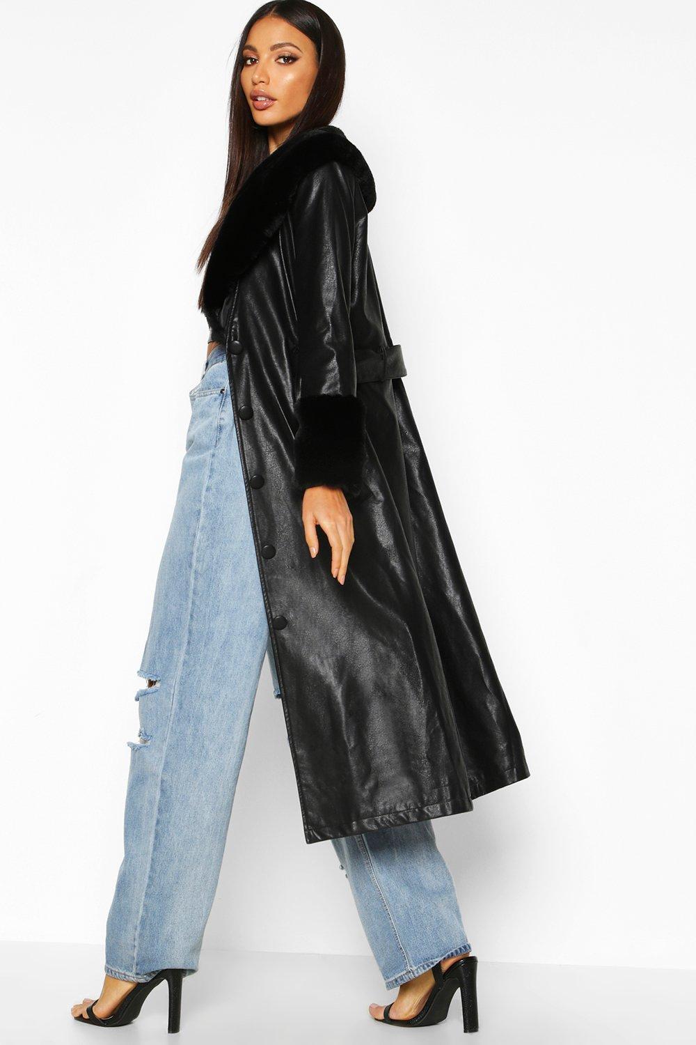 Black fur store trench coat