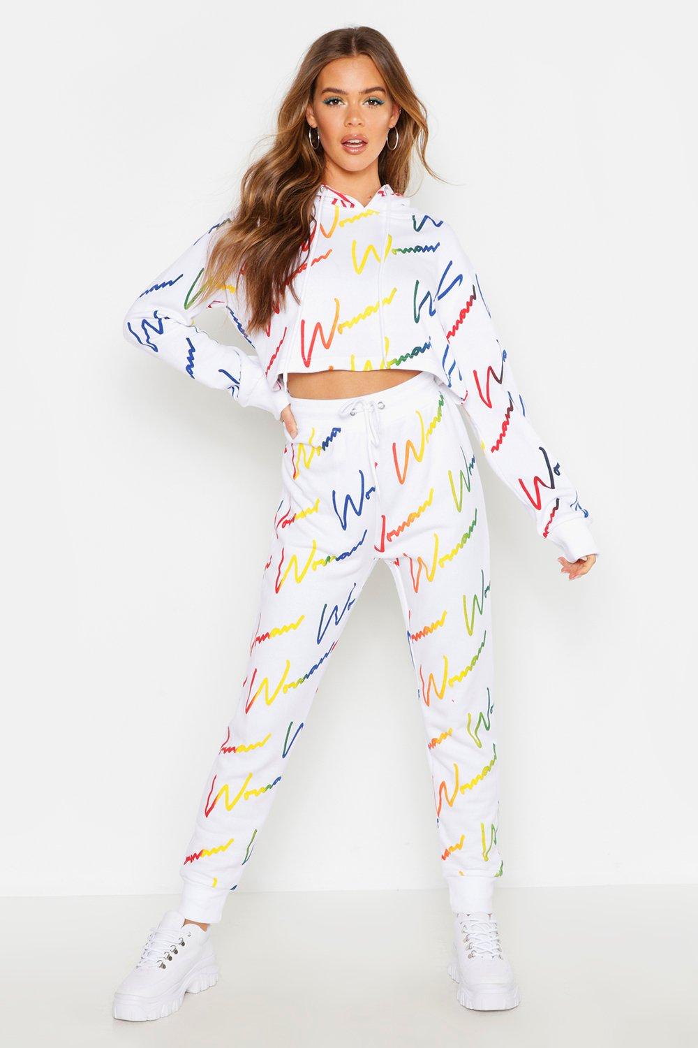 Rainbow Woman Script Crop Hoodie Tracksuit