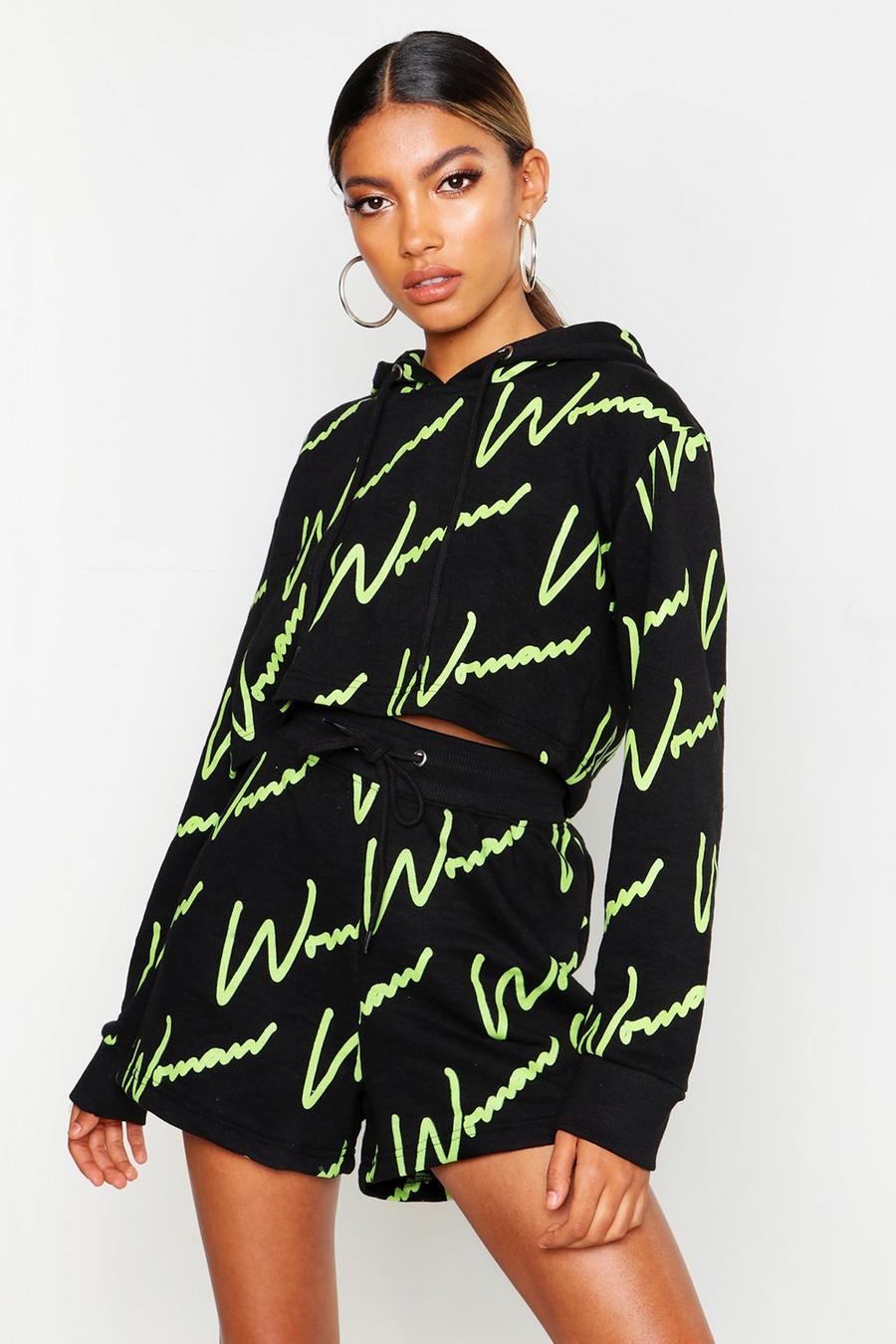 Woman All Over Print Crop Hoodie Short Tracksuit image number 1
