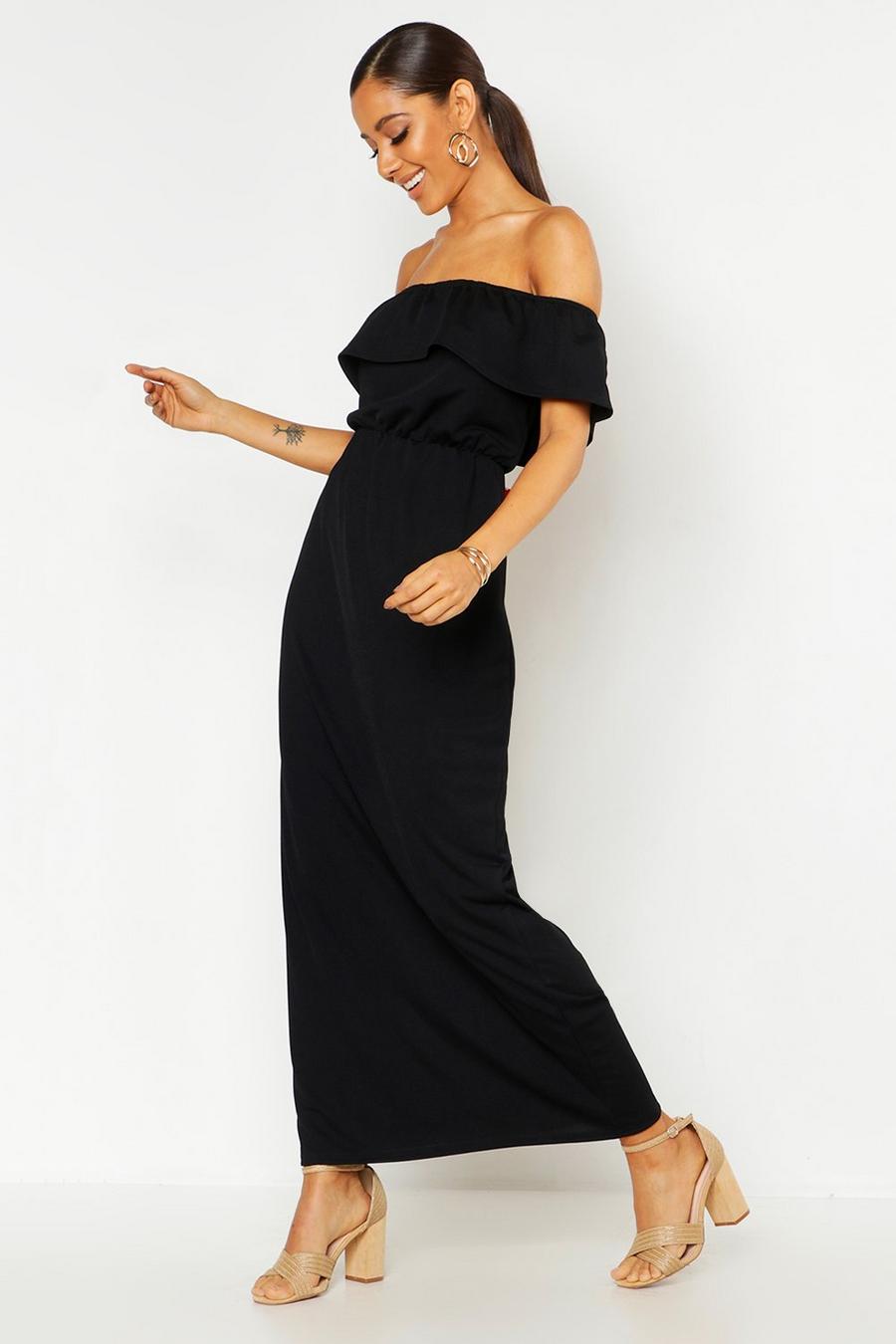 שחור שמלת מקסי בסגנון ברדו עם מלמלה image number 1