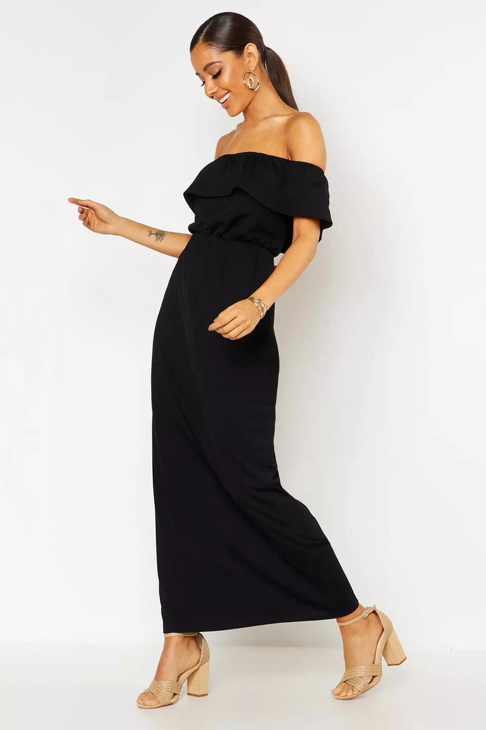 Boohoo bardot maxi outlet dress