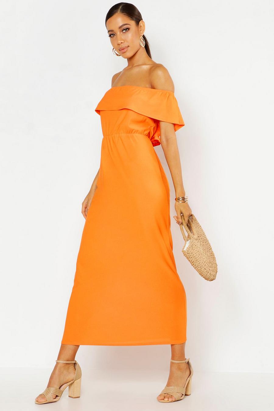 Orange Off The Shoulder Ruffle Maxi Dress image number 1