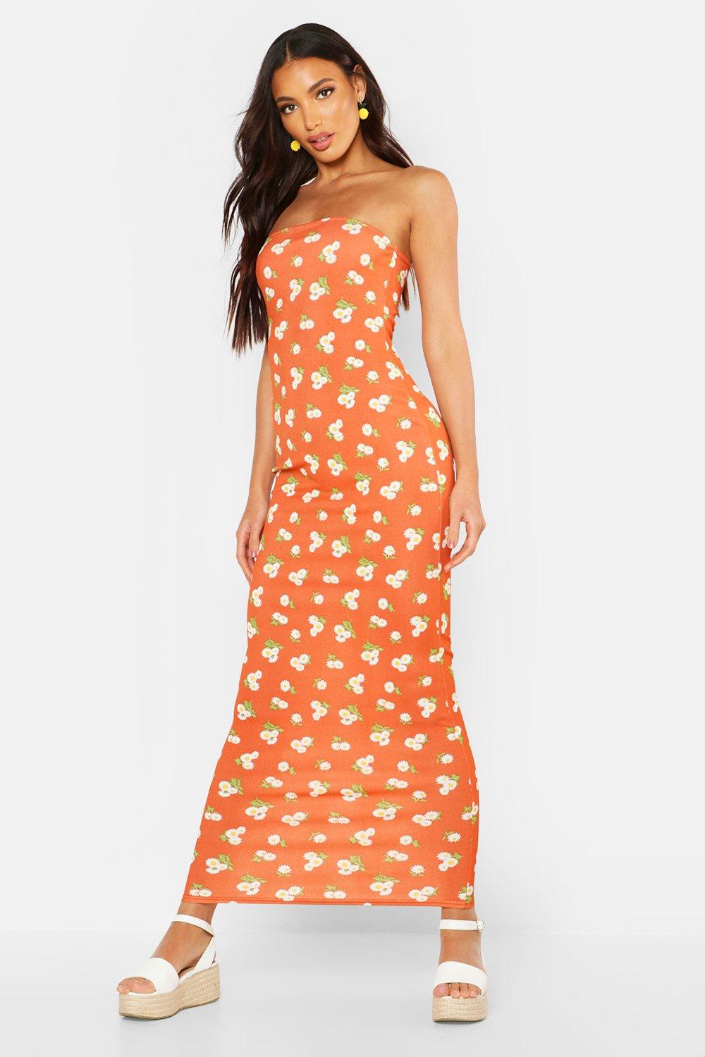 orange boohoo dress