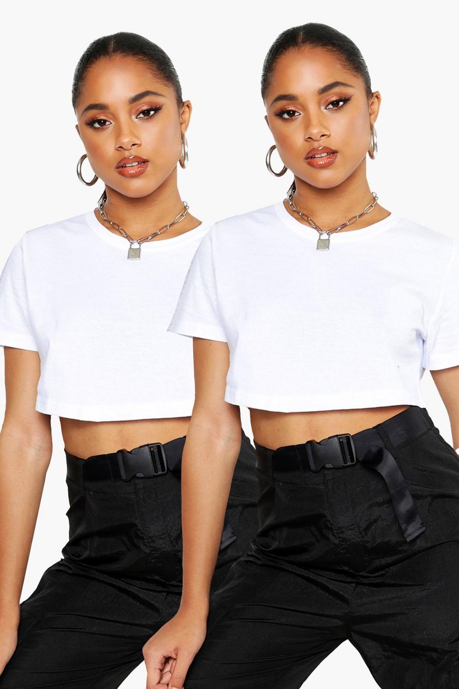 White 2 Pack Crew Neck Cropped T-Shirt image number 1
