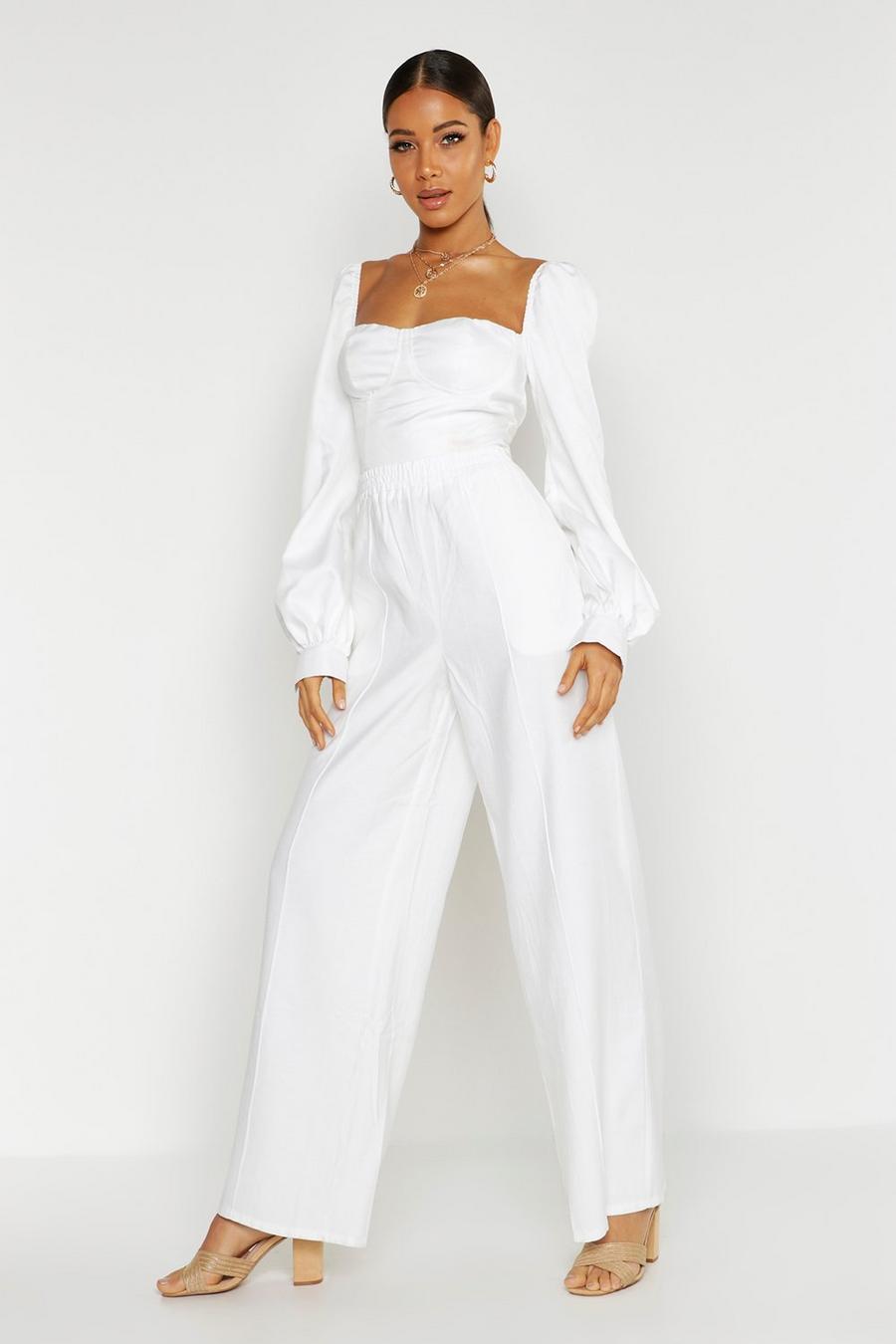 Pin Tuck Linen Look Wide Leg Trousers image number 1
