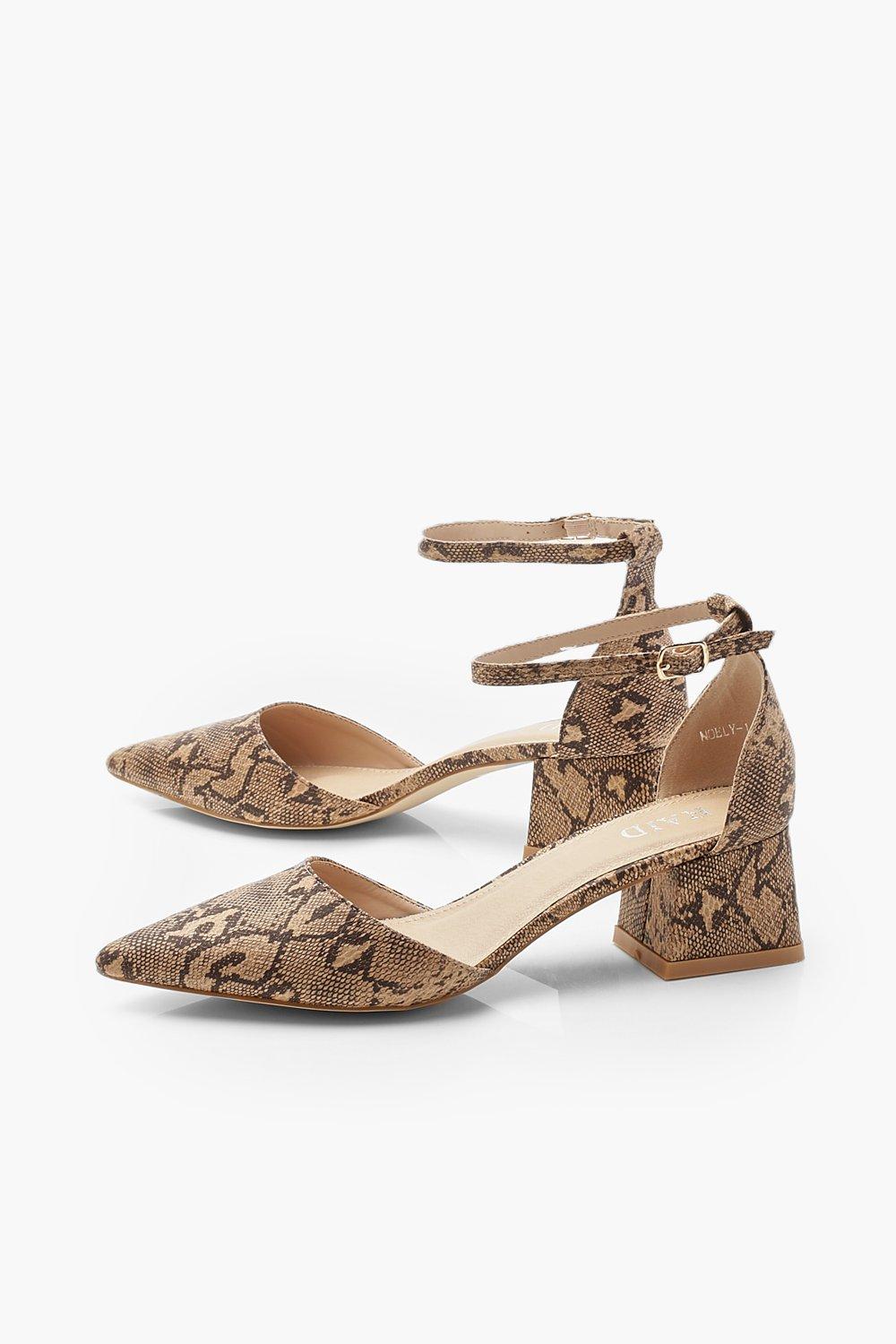 Snake print low on sale heels