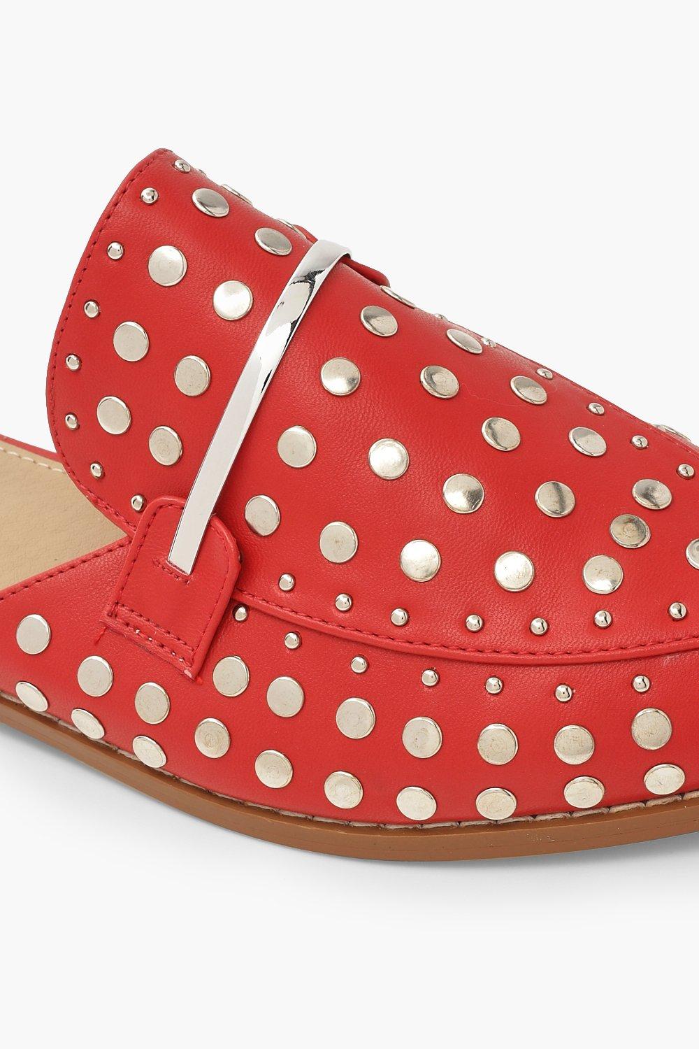 red studded loafers