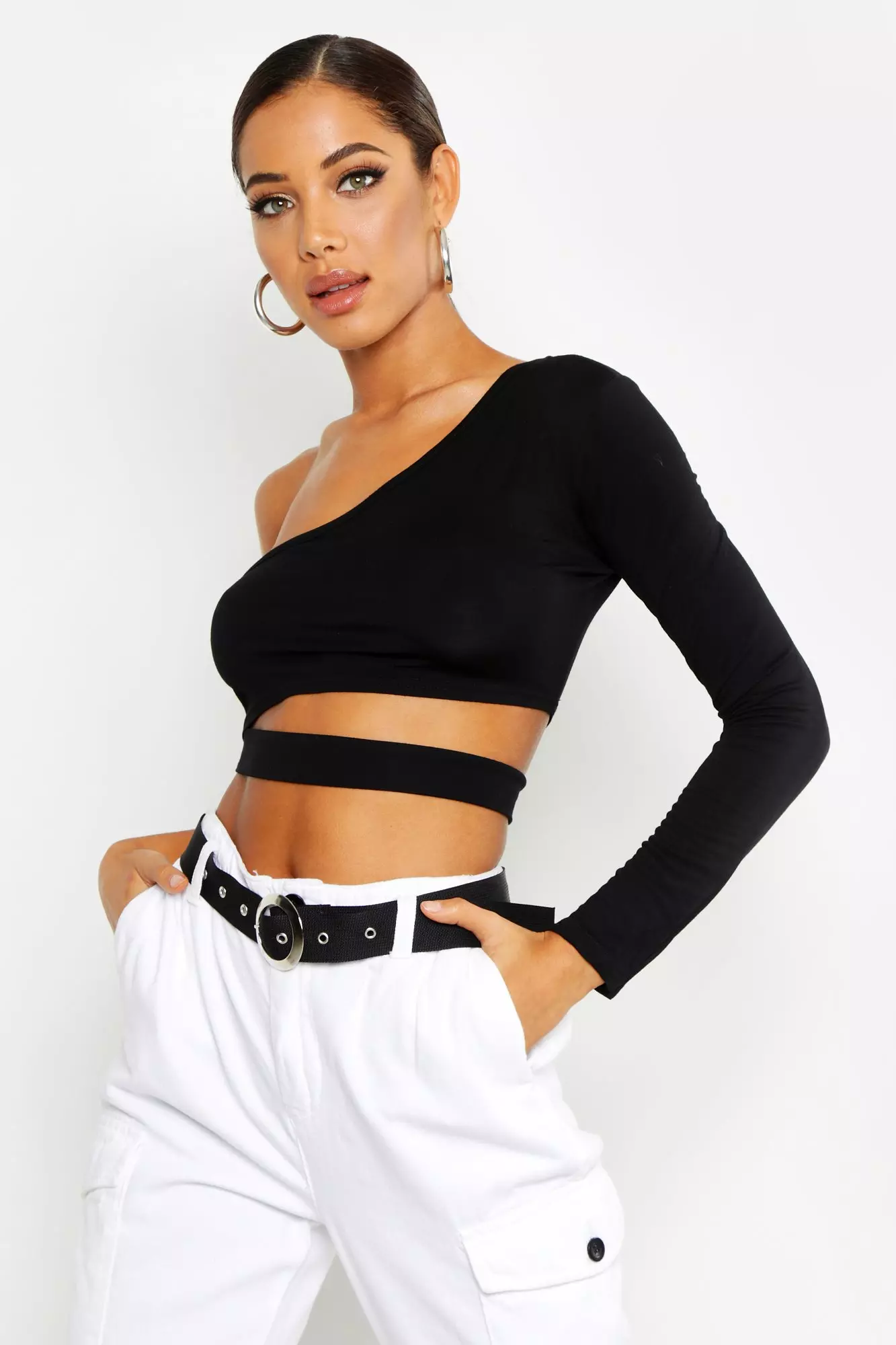 Black Long Sleeves Crop Top with Cut Out