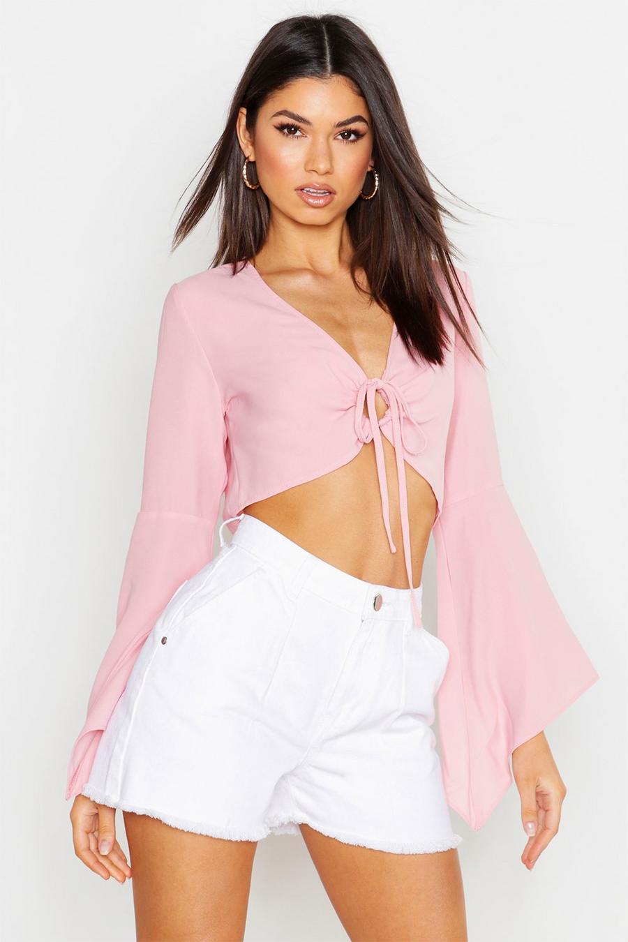 Flare Sleeve Cut Out Tie Front Blouse image number 1
