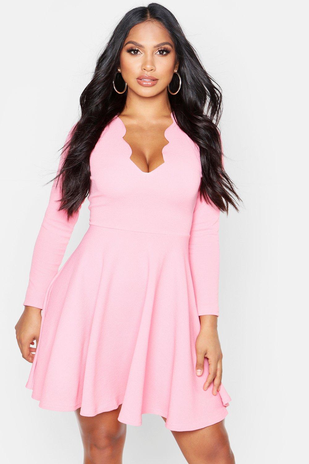 boohoo scallop plunge skater dress