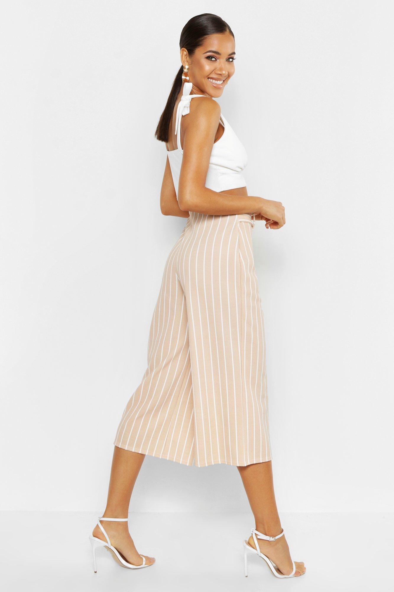 Jupe culotte coupe large a rayures ton sur ton avec ceinture
