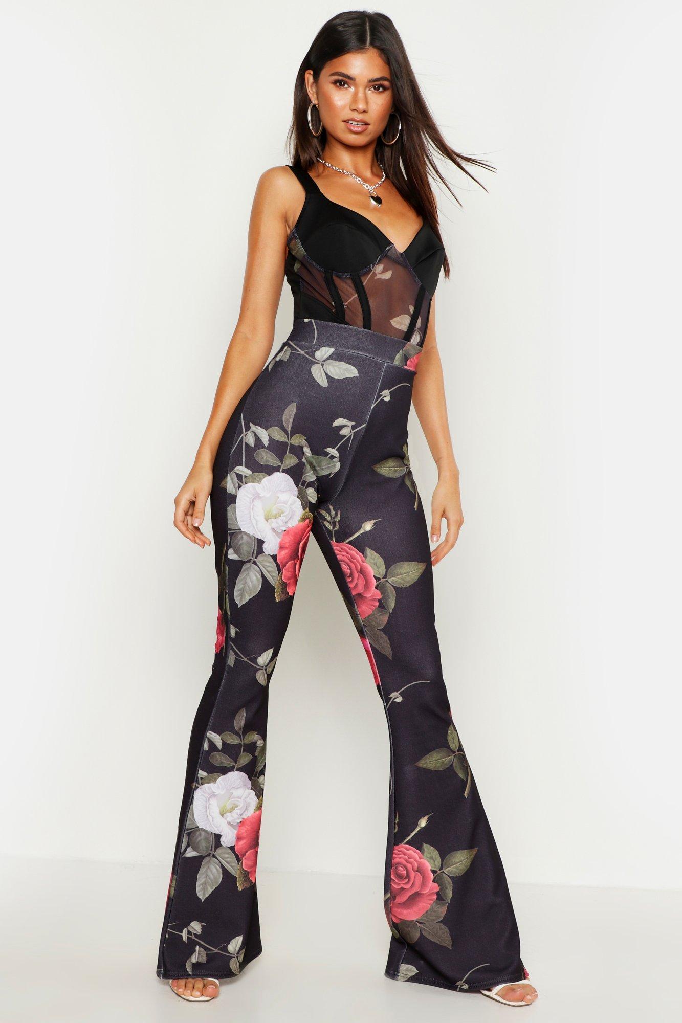 Boho Flair Floral Stripe Flare Pants