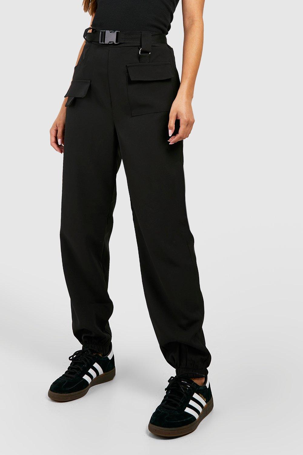 Belted black 2025 cargo pants