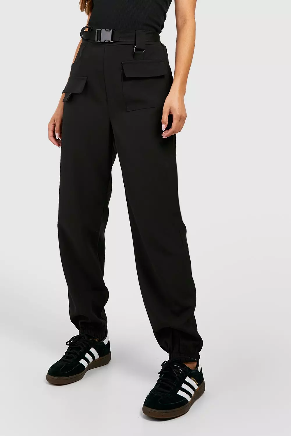 High Waisted Belted Woven Cargo Pants