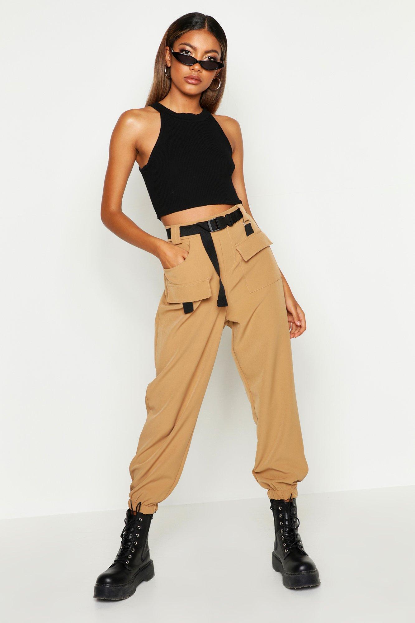 High Waisted Woven Cargo Jogger