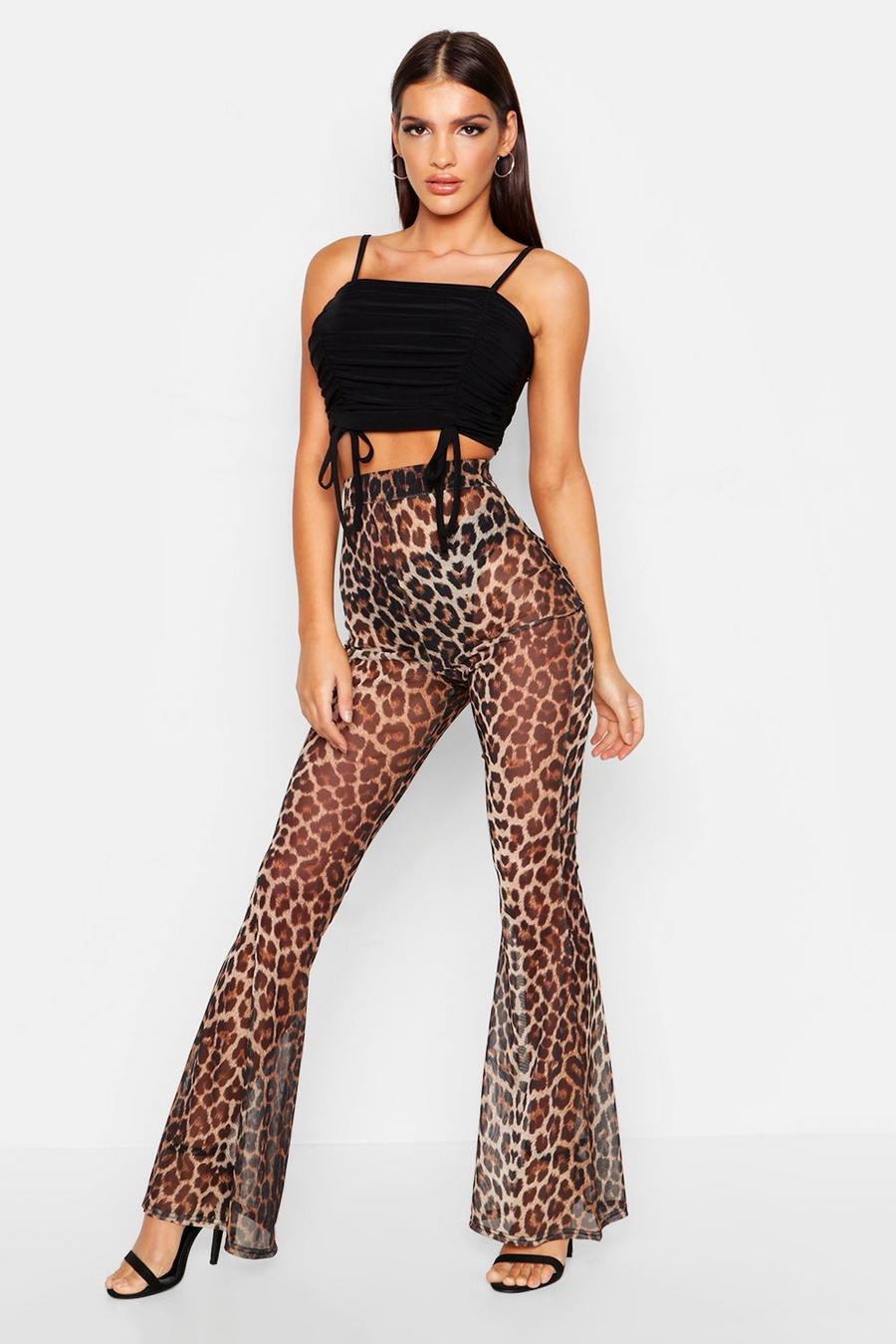 Mesh Leopard Flared Trousers image number 1