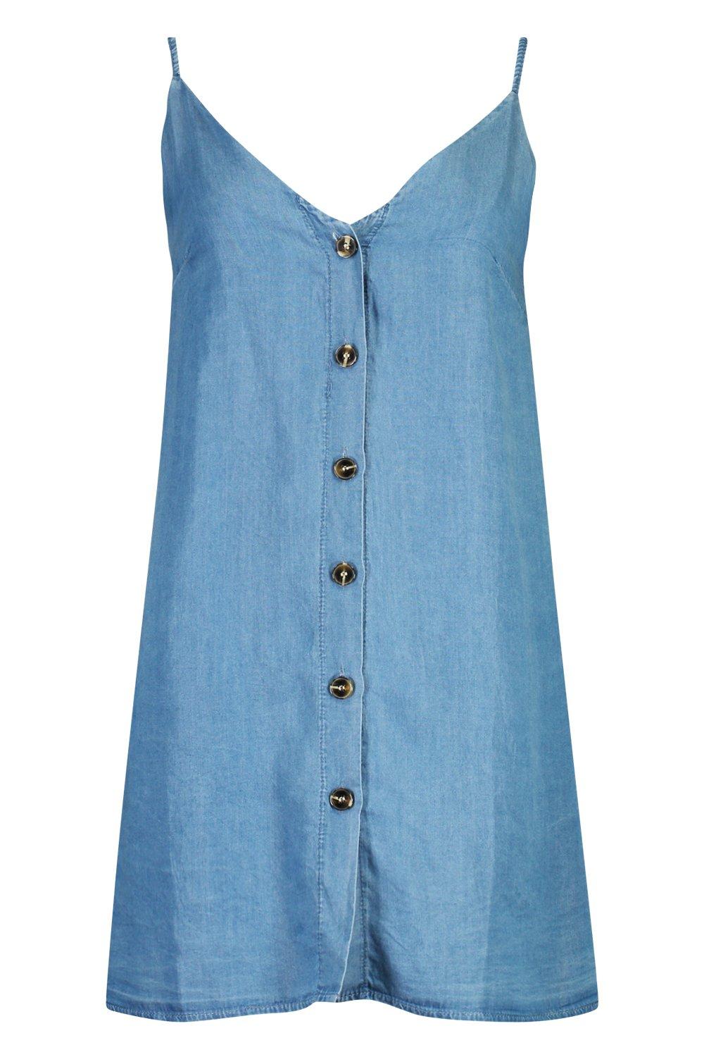 Denim Chambray Button Through Slip Dress