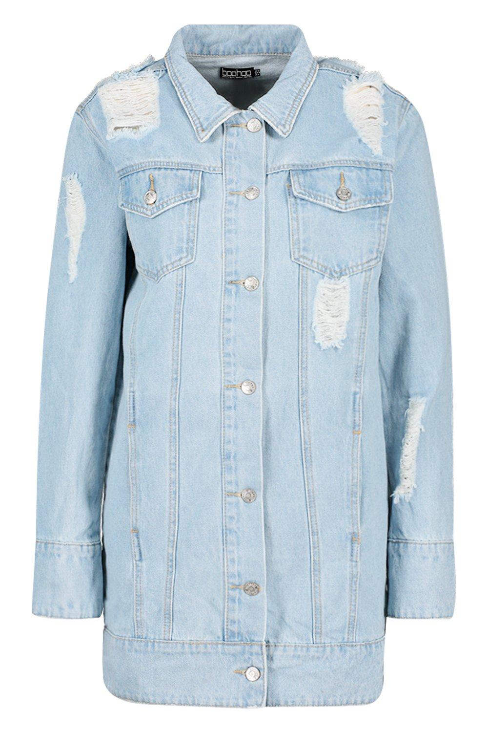Longline ripped denim jacket deals