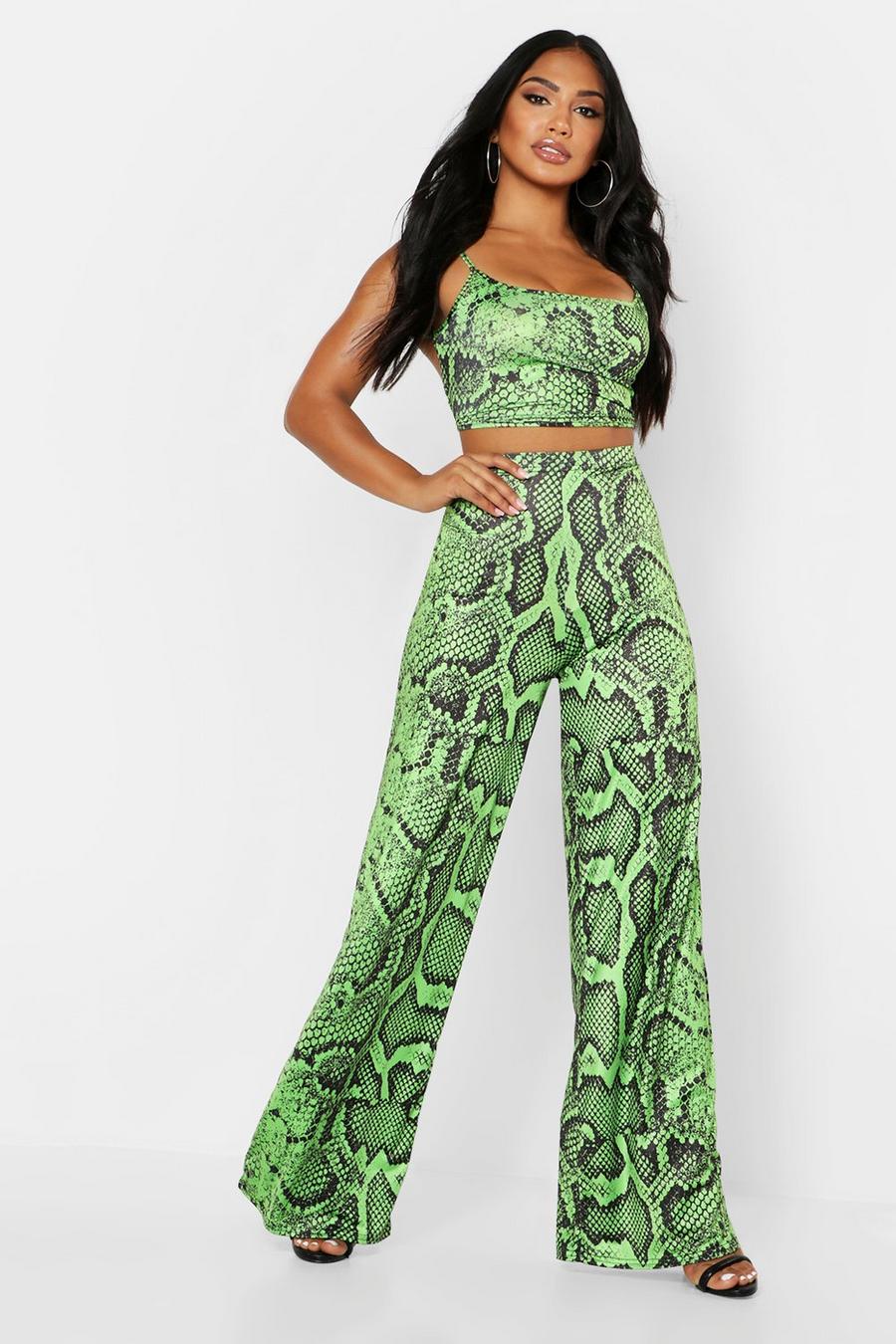 Snake Print Neon Strappy Top & Wide Leg Co-Ord image number 1