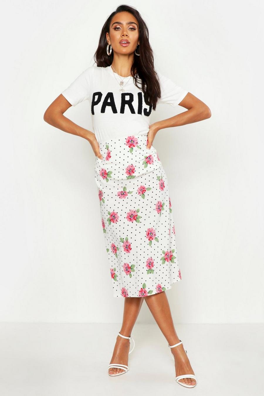 Polka Dot Floral Bias Cut Midi Skirt image number 1