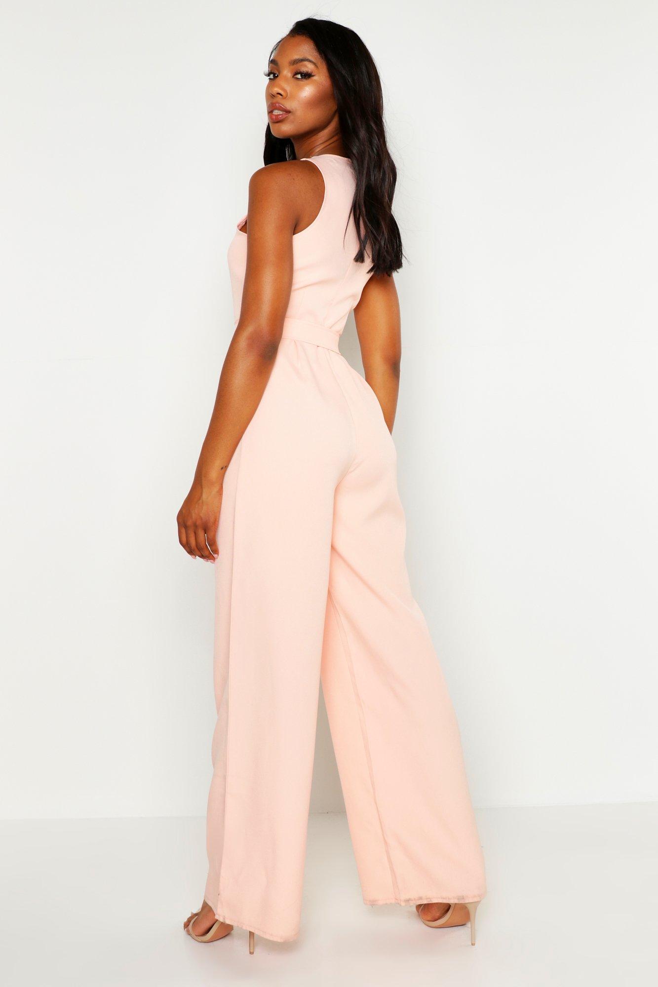 Tailored High Neck Shaped Waist Wide Leg Jumpsuit