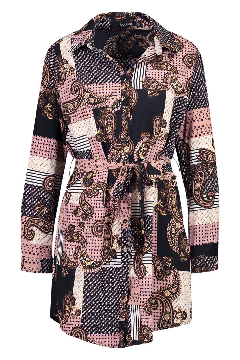 boohoo paisley shirt dress