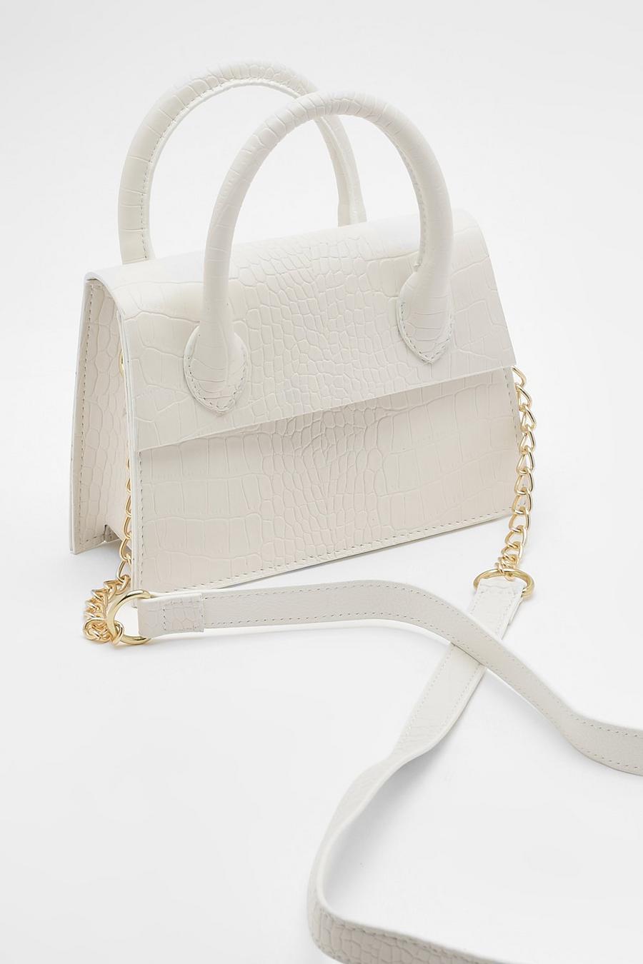White Mini Croc Structured Crossbody Grab Bag Leather image number 1