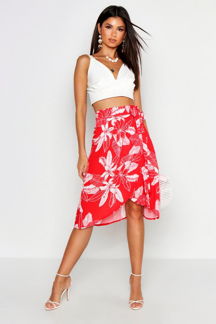 Floral Wrap Tie Midi Skirt image number 1