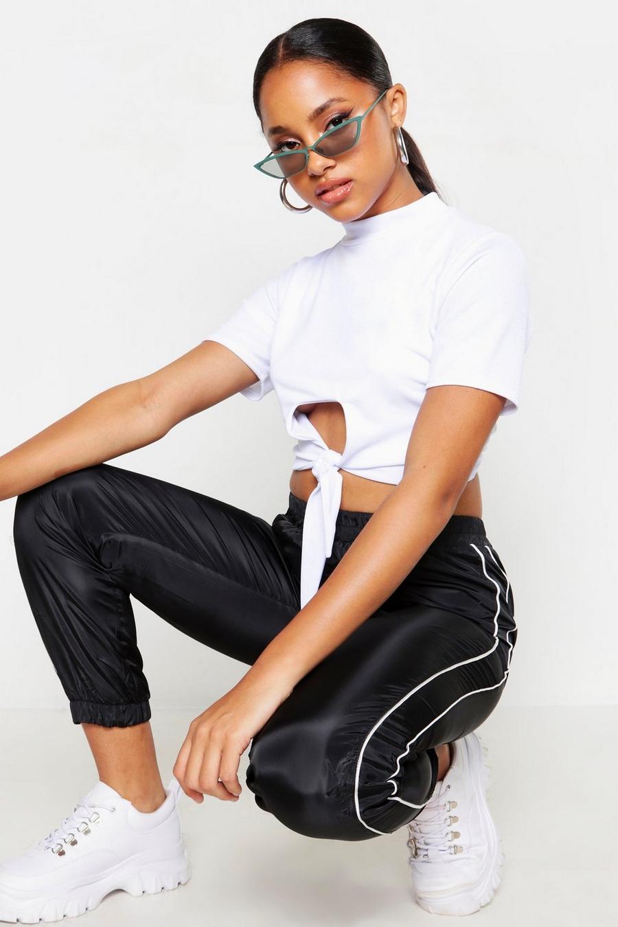 Funnel Neck Cut Out Tie Crop Top image number 1