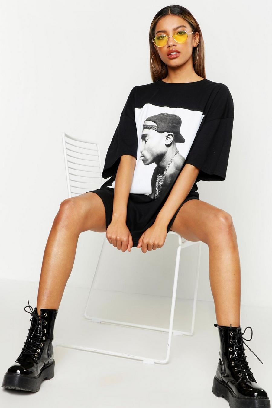 Black Licensierad t-shirtklänning med Tupac-motiv image number 1