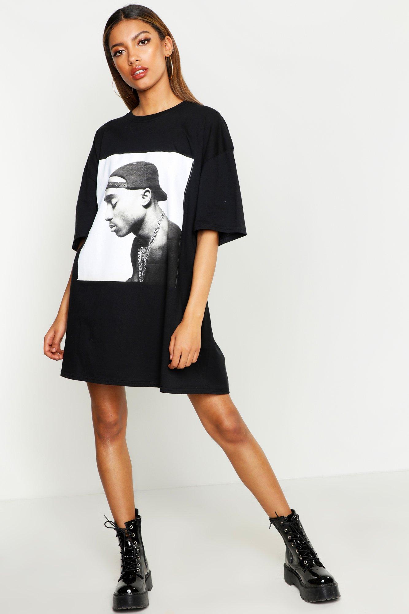 2PAC★PORTRAIT BLACK T SHIRT DRESS