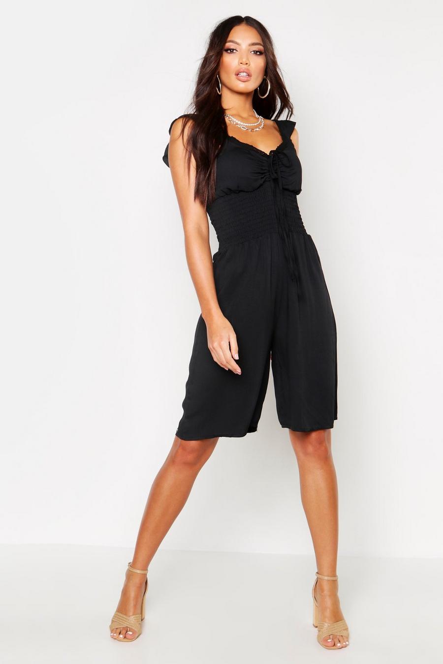 Shirred Waist Ruffle Strap Linen Look Jumpsuit image number 1