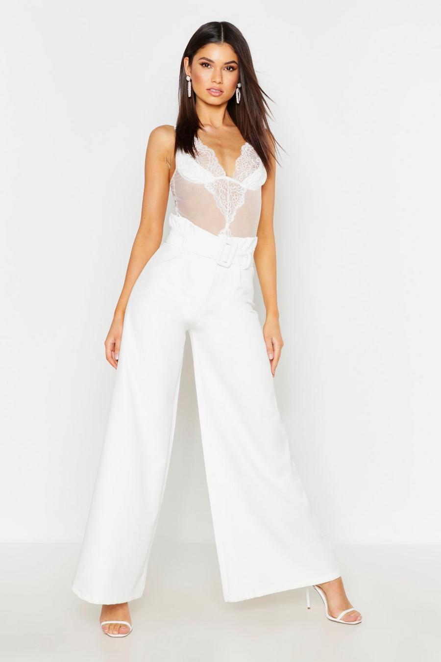 Ivory The Tailored Paperbag Waist Belted Wide Leg Pants image number 1