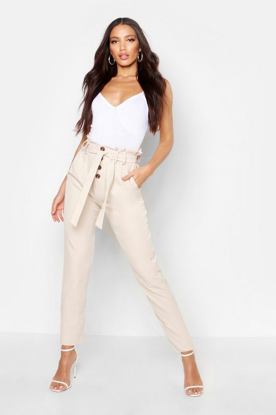 Tailored Button Front Tie Waist Pants image number 1