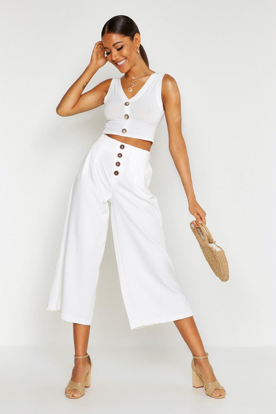 High Waist Tailored Button Front Wide Leg Culottes image number 1