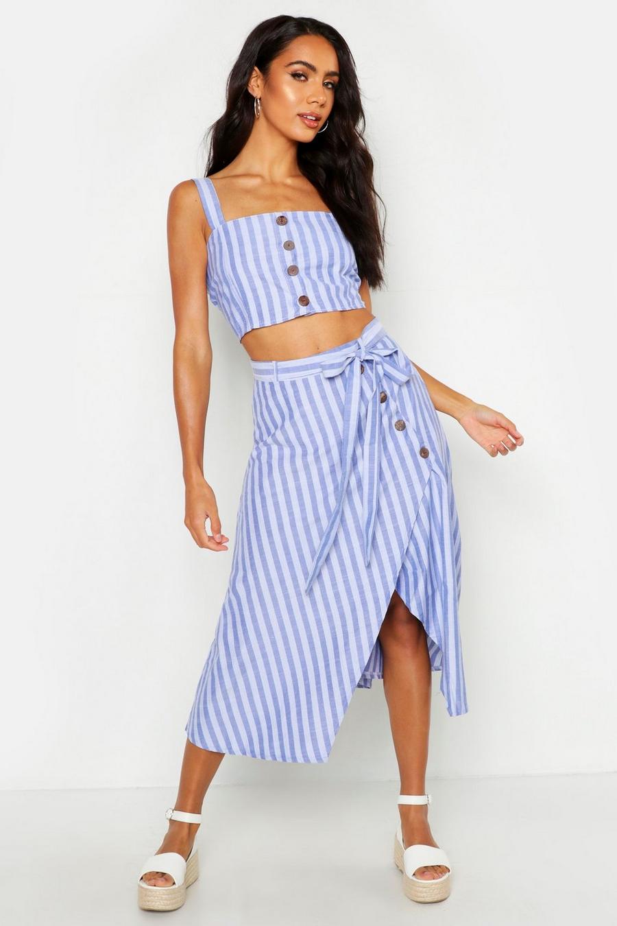 Linen Stripe Button Skirt Co-Ord image number 1