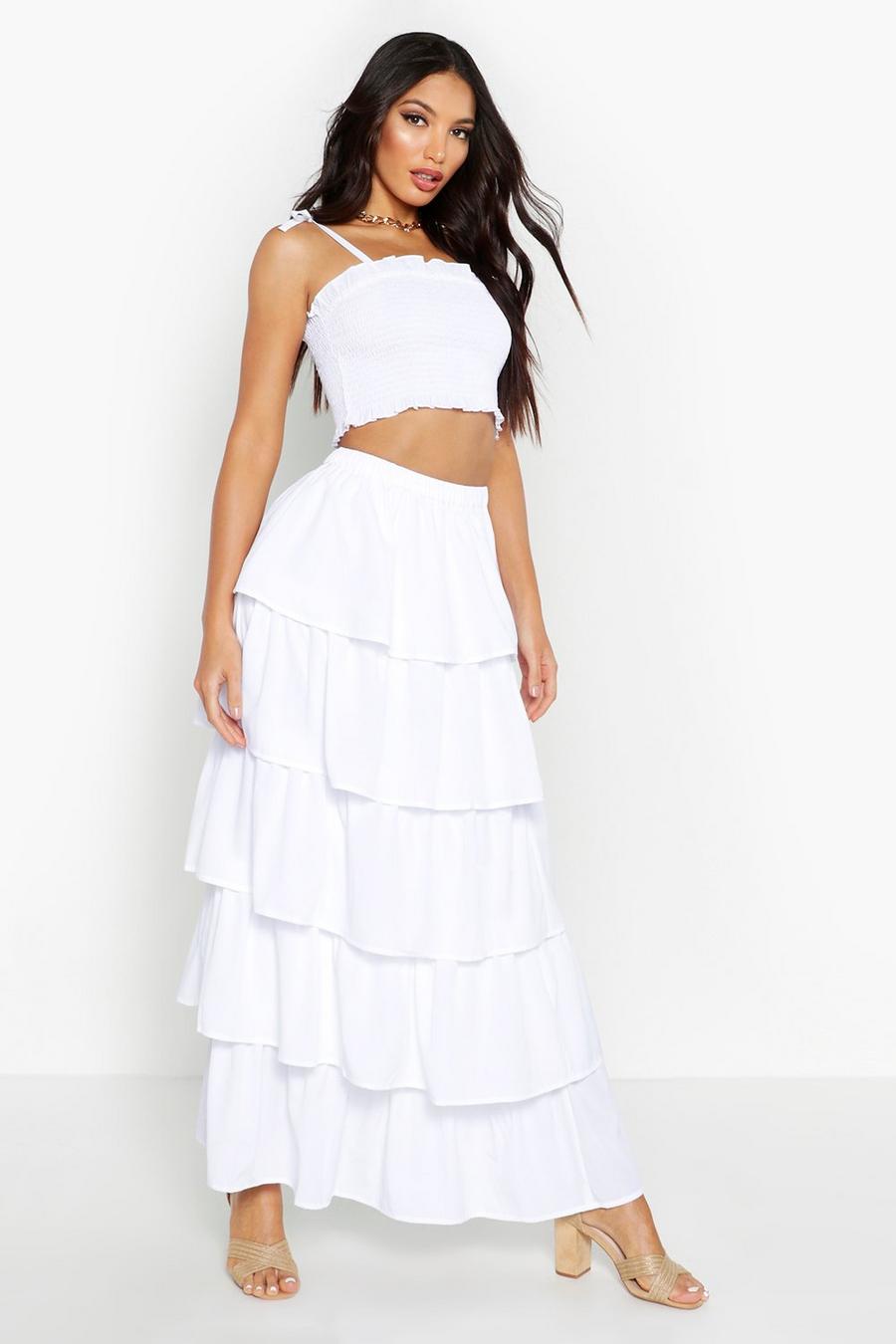 Shirred Bandeau & Ruffle Maxi Skirt Two-Piece image number 1